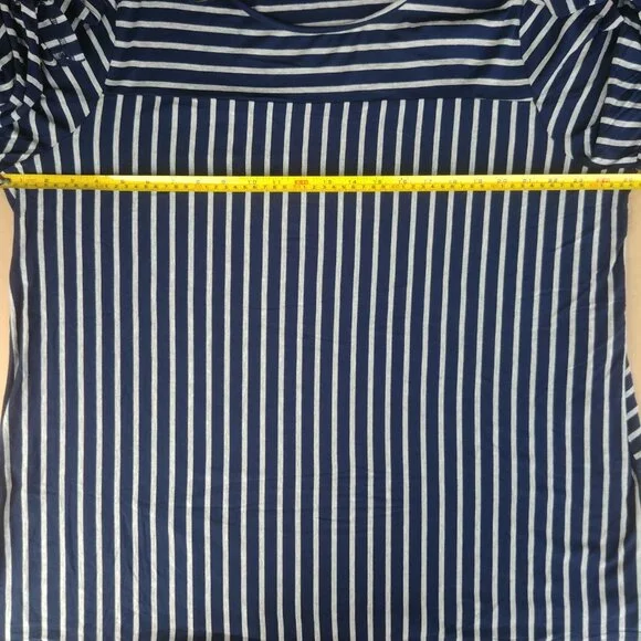 Weekend Suzanne Betro navy blue stripes open bow sleeve stretchy top blo… - Picture 13 of 14
